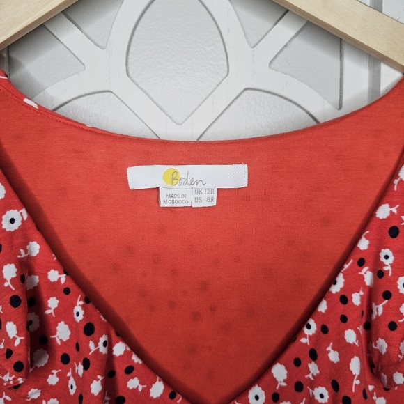 Boden Michaela Jersey Ruffle 3/4 Sleeve Dress in Rosehip Daisy Ditsy US Size 8 - Picture 7 of 16